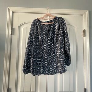 Fleur Bleue  Navy Blue Patterned Women's Top 1X